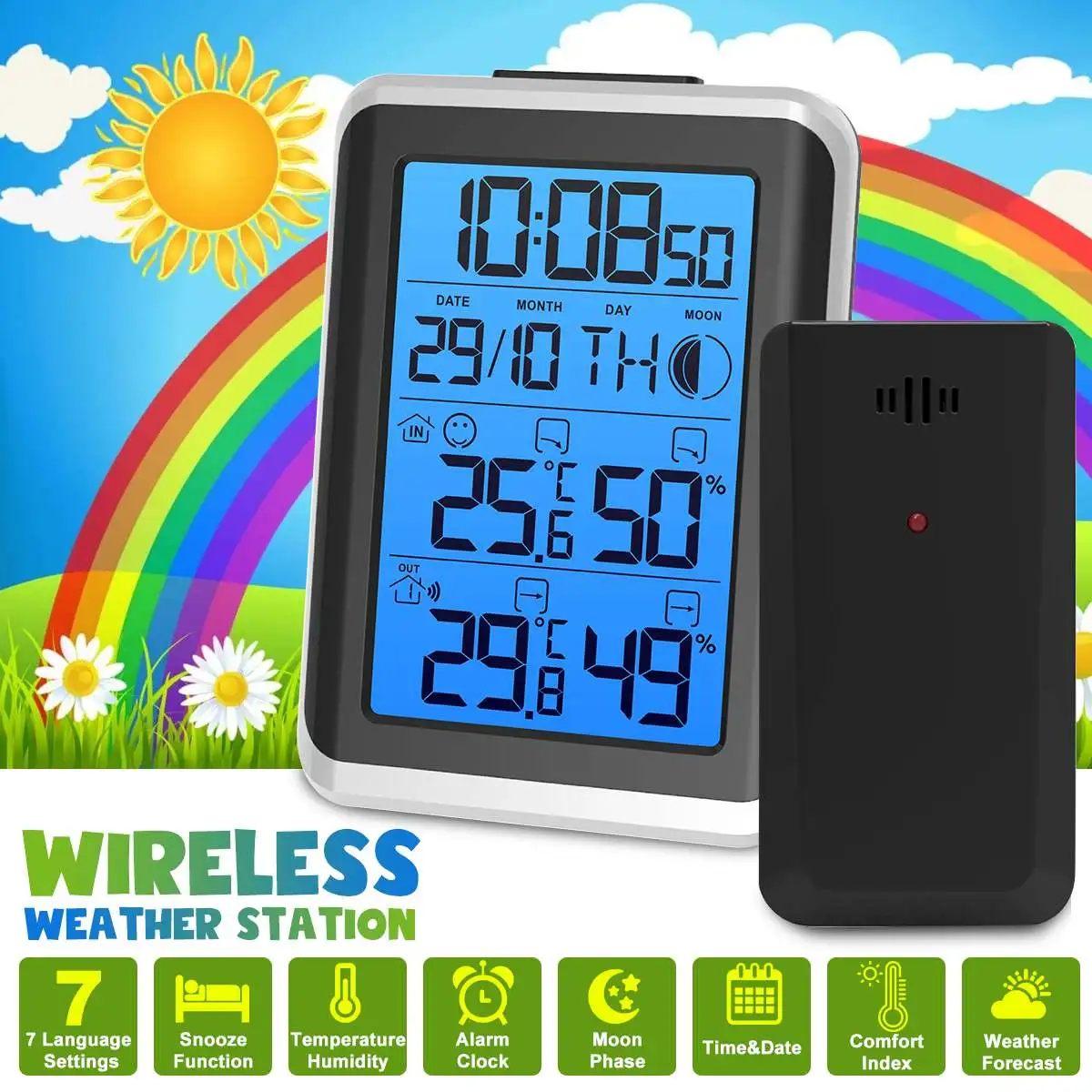 Digoo DG-TH8461 Weather Station LCD Hygrometer Thermometer Meter Wireless Indoor Outdoor Forecast Sensor Alarm Clock Backlight
Digoo DG-TH8461 Weather Station LCD Hygrometer Thermometer Meter Wireless Indoor Outdoor Forecast Sensor Alarm Clock Backlight