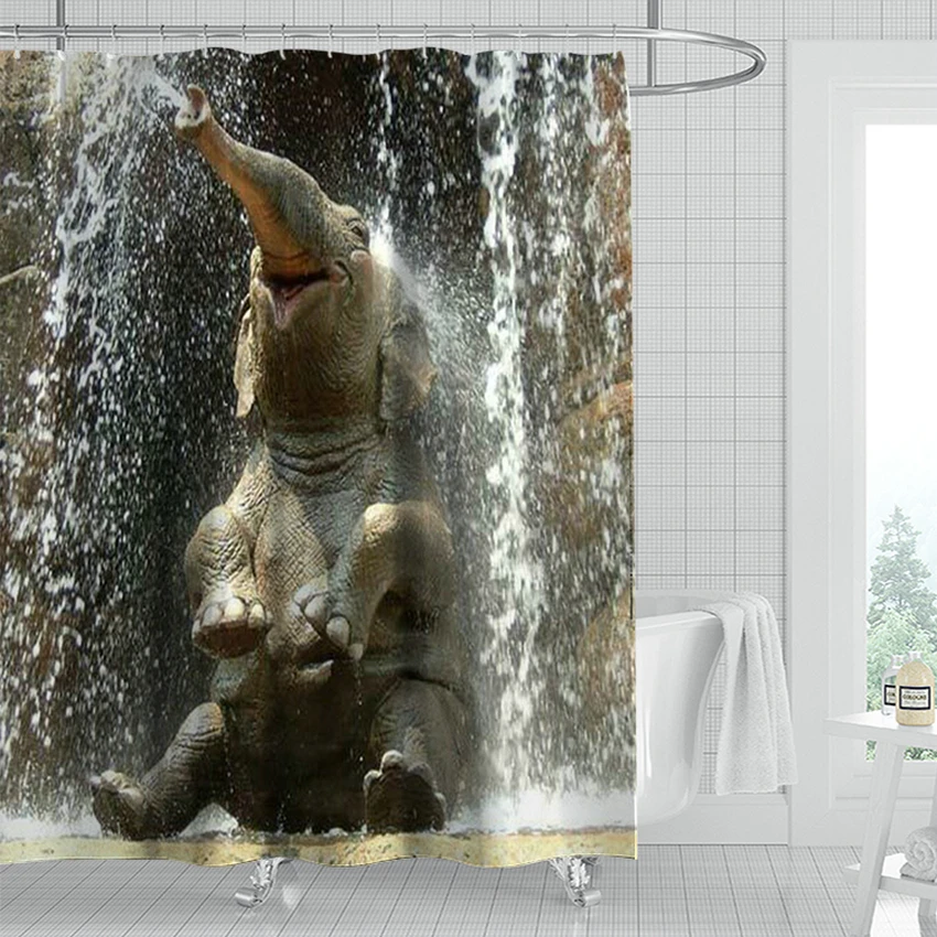 Счастливый Слон купальный Животные душ Шторы комплект украшенное мозаикой из драгоценных камней, 12 крючков Ванная комната украшения 
Счастливый Слон купальный Животные душ Шторы комплект украшенное мозаикой из драгоценных камней, 12 крючков Ванная комната украшения