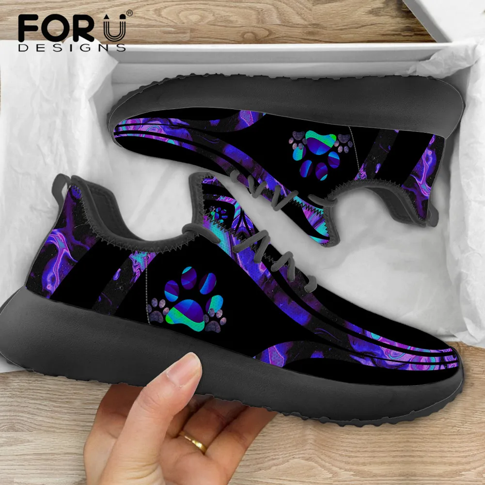 FORUDESIGNS 2021 Women Spring/Autumn Mesh Knit Comfortable Flat Sneakers Cute Dog Paw Black Purple Gradient Printed Footwear
FORUDESIGNS 2021 Women Spring/Autumn Mesh Knit Comfortable Flat Sneakers Cute Dog Paw Black Purple Gradient Printed Footwear