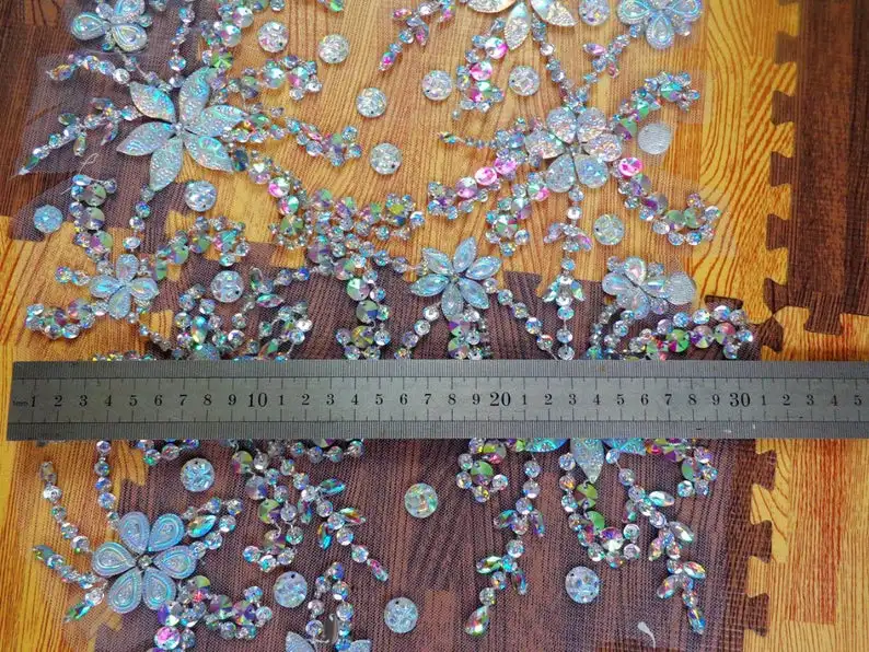

Bridal Bodice Patches, Heavy Beaded Sequins Mesh Lace Applique, Royal Blue/Purple/Colorful Sew On Lace Motif 60*30cm 1 Piece