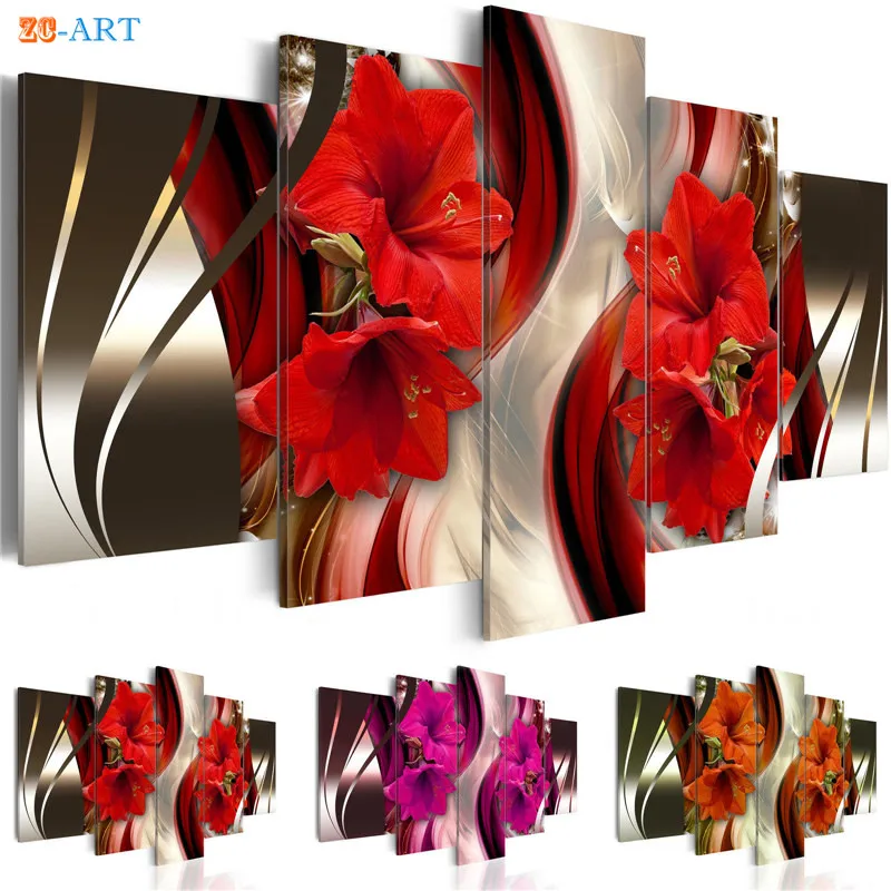 Red Lilies Blossom Print Wall Art 5 Pieces Orange and Purple Flowers Poster Modern Canvas Painting Home Decor Gift for Her
Red Lilies Blossom Print Wall Art 5 Pieces Orange and Purple Flowers Poster Modern Canvas Painting Home Decor Gift for Her