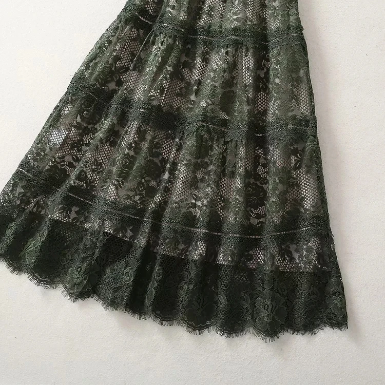 High Quality Lace Dress 2021 Spring Summer Celebrity Party Women V-Neck Crochet Lace Embroidery Short Sleeve Dark Green Dress
High Quality Lace Dress 2021 Spring Summer Celebrity Party Women V-Neck Crochet Lace Embroidery Short Sleeve Dark Green Dress