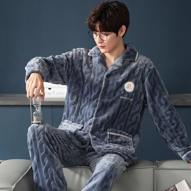 Winter New Men's 2PCS Pajamas Set Flannel Warm Sleepwear With Pocket Cardigan&Pant Casual Nightwear L-3XL Loose Home Clothes
Winter New Men's 2PCS Pajamas Set Flannel Warm Sleepwear With Pocket Cardigan&Pant Casual Nightwear L-3XL Loose Home Clothes