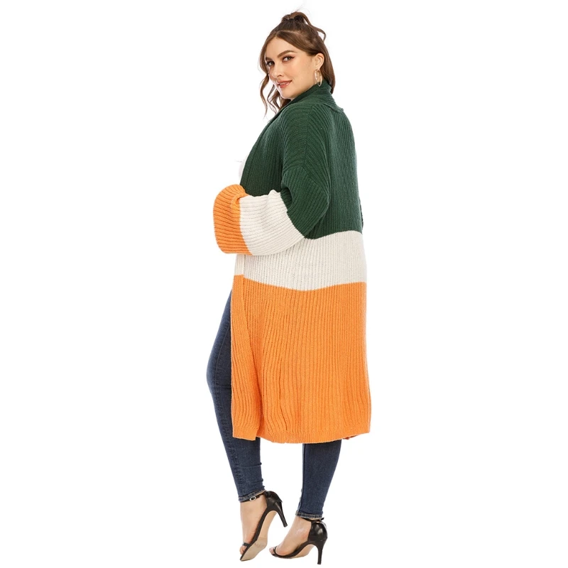 Women Autumn Plus Size Sweater Cardigan Lantern Sleeve Open Front Midi Long Outwear Color Block Patchwork Knitted Loose Coat XL-
Women Autumn Plus Size Sweater Cardigan Lantern Sleeve Open Front Midi Long Outwear Color Block Patchwork Knitted Loose Coat XL-