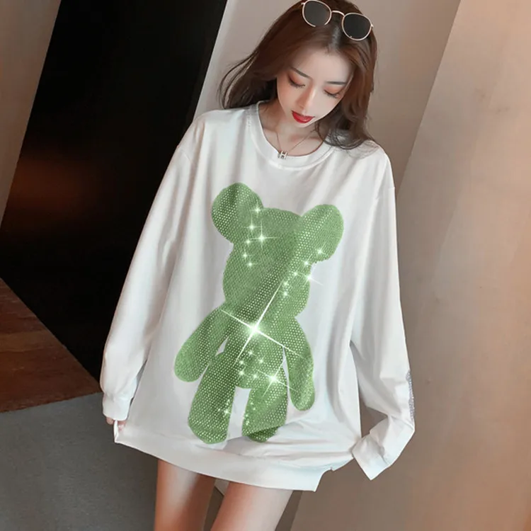 2021 Cartoon Bear White Hoodie Women Spring Fashion Loose Harajuku Korean Kawaii Crewneck Long Pink Hot Rhinestone Top
2021 Cartoon Bear White Hoodie Women Spring Fashion Loose Harajuku Korean Kawaii Crewneck Long Pink Hot Rhinestone Top