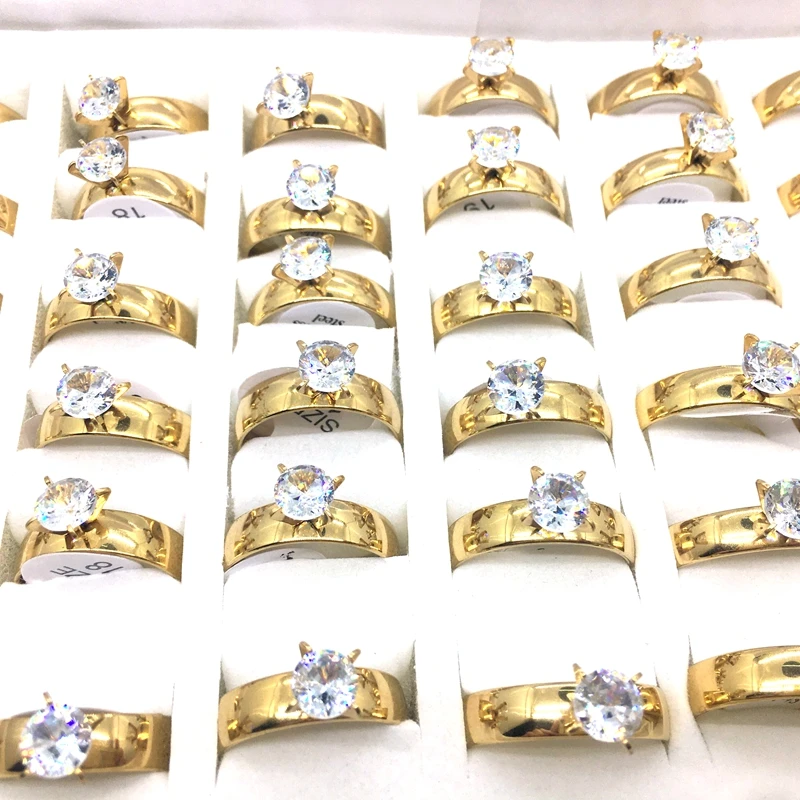 MixMax 25PCs Women's Rings Golden Zircon Stone Stainless Steel 6mm Band Wedding Jewelry Wholesale Lot
MixMax 25PCs Women's Rings Golden Zircon Stone Stainless Steel 6mm Band Wedding Jewelry Wholesale Lot