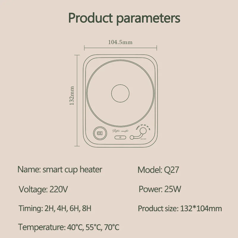 25W Cup Heater Timer Cup Warmer Mug Heating Coaster 3 Gear Smart Thermostatic Heating Pad for Coffee Milk Tea Auto-off 220V
25W Cup Heater Timer Cup Warmer Mug Heating Coaster 3 Gear Smart Thermostatic Heating Pad for Coffee Milk Tea Auto-off 220V