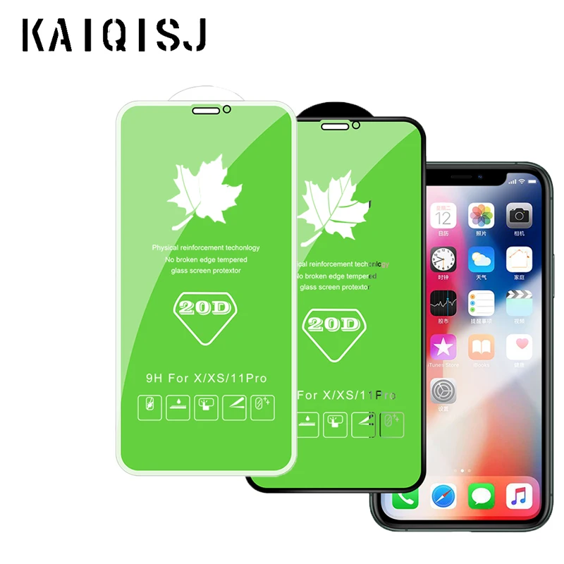 KAIQISJ 20D закаленное стекло для iphone зеленая световая пленка Защитное экрана xr xs 11pro