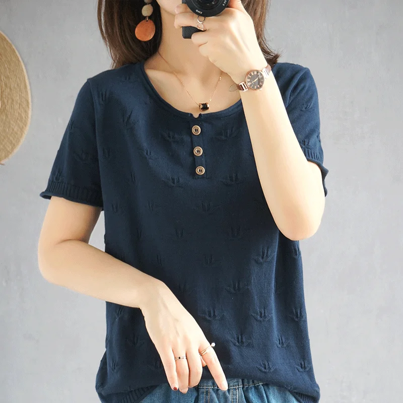 Women's cotton short-sleeved knitted cotton T-shirt solid color Slim cool short sleeve short casual short sleeve
Women's cotton short-sleeved knitted cotton T-shirt solid color Slim cool short sleeve short casual short sleeve