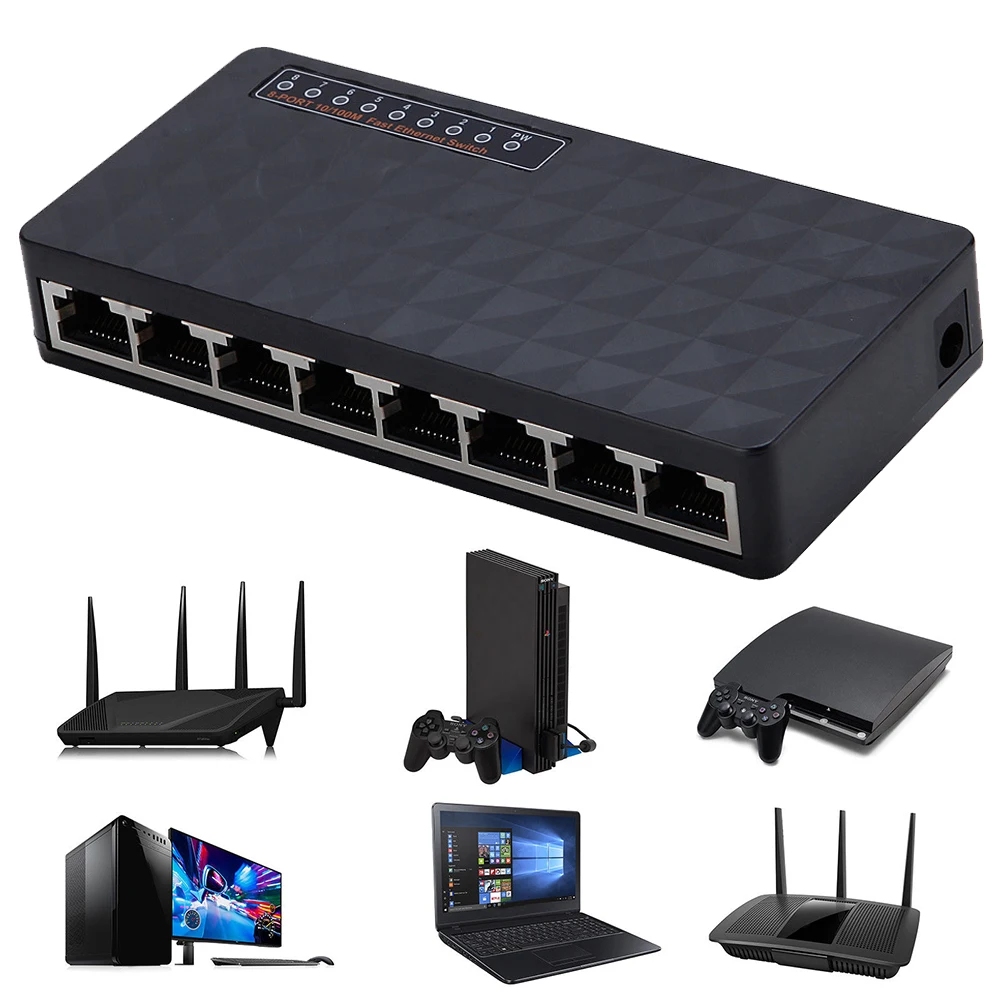 8 Port Adapter Mini Exquisite LED Indicators 10/100 Mbps Network Switch Hub Ethernet Fast
8 Port Adapter Mini Exquisite LED Indicators 10/100 Mbps Network Switch Hub Ethernet Fast