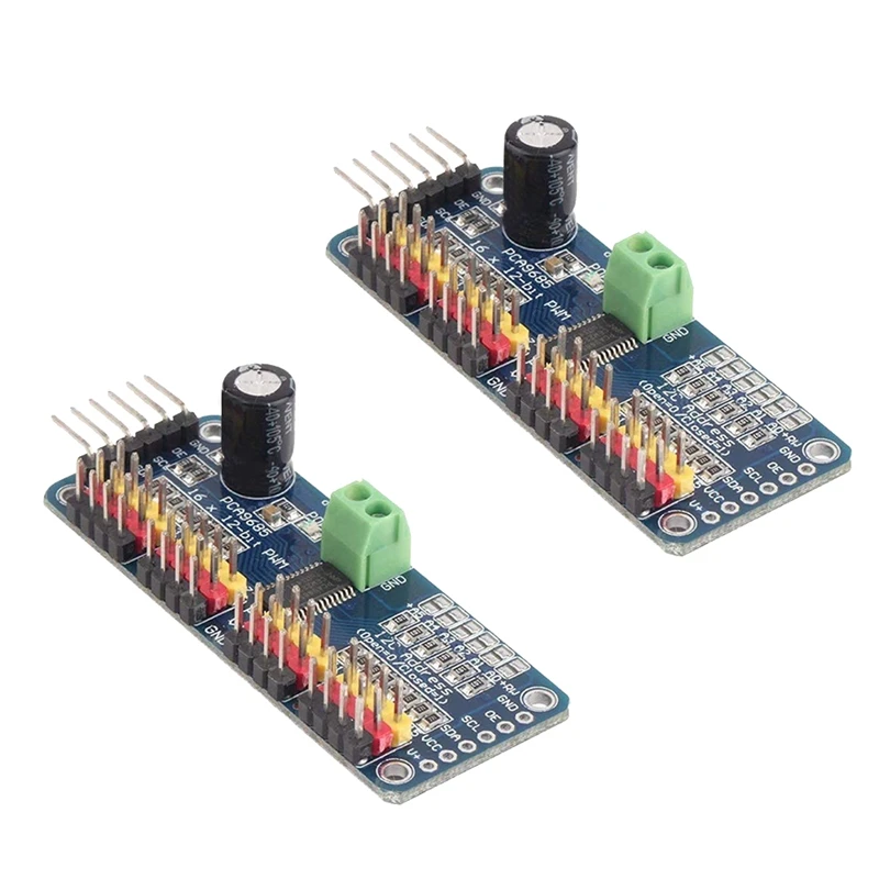16-канальный 12-битный PWM-драйвер серводвигателя PCA9685, модуль IIC для робота Arduino, 2 шт.
16-канальный 12-битный PWM-драйвер серводвигателя PCA9685, модуль IIC для робота Arduino, 2 шт.