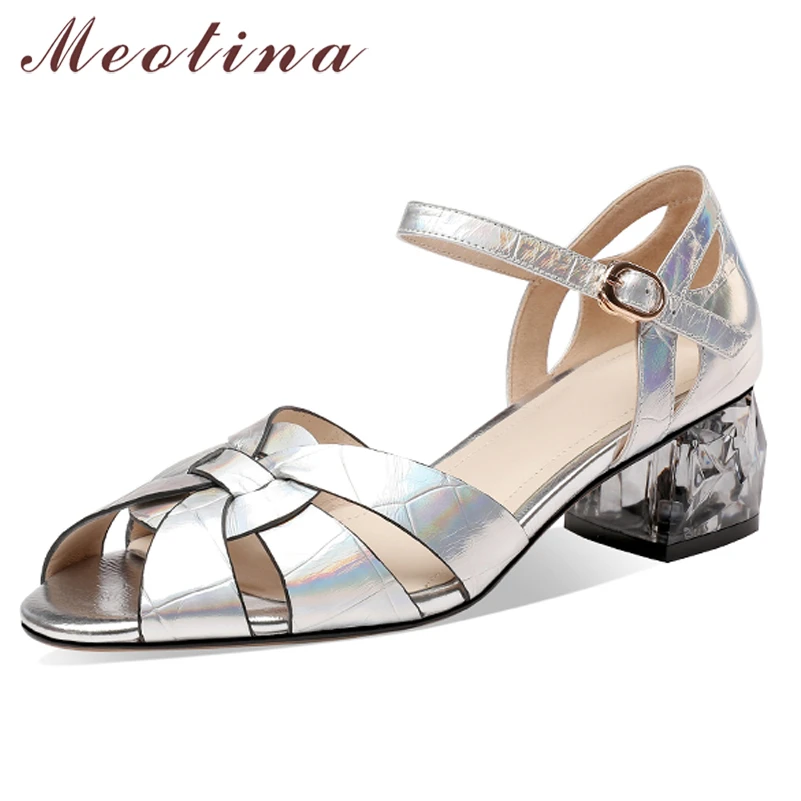 Meotina Gladiator Shoes Women Genuine Leather Sandals Med Heel Buckle Sandals Round Toe Ladies Footwear Sliver Size 33-41 New
Meotina Gladiator Shoes Women Genuine Leather Sandals Med Heel Buckle Sandals Round Toe Ladies Footwear Sliver Size 33-41 New