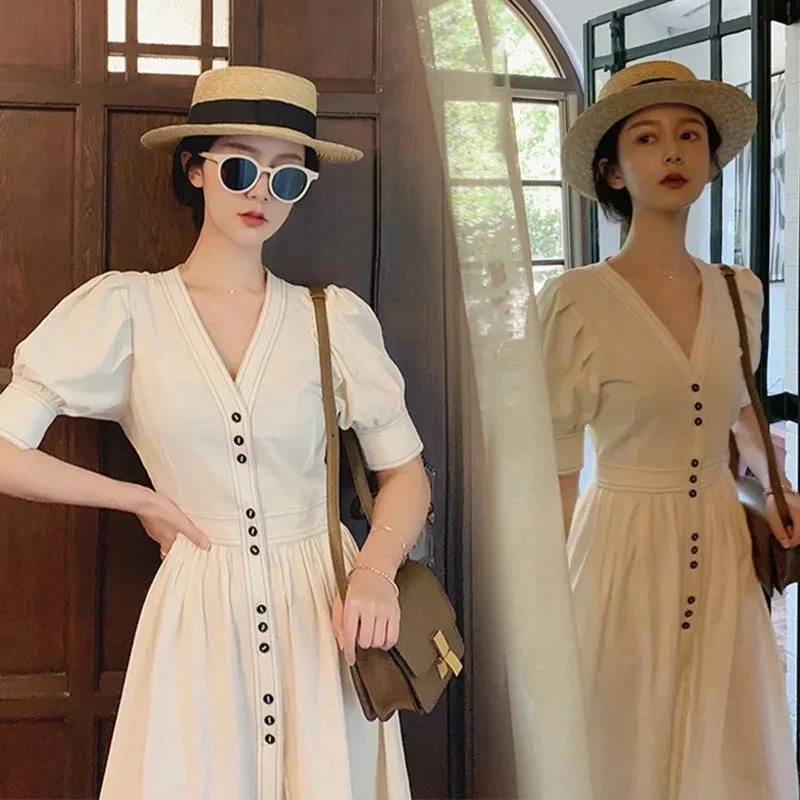 Dress Women's Spring/Summer 2021 Korean Mid-Length High Waist Lantern Sleeve Fashion V-neck Temperament Waist French Long Skirt
Dress Women's Spring/Summer 2021 Korean Mid-Length High Waist Lantern Sleeve Fashion V-neck Temperament Waist French Long Skirt