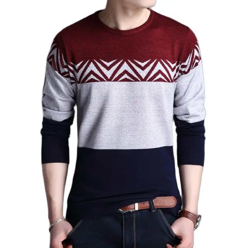 Spring Autumn Fashion Brand Casual Sweater O-Neck Striped Patchwork Slim Fit Knitted Mens Sweaters And Pullovers Men Pullover 
Spring Autumn Fashion Brand Casual Sweater O-Neck Striped Patchwork Slim Fit Knitted Mens Sweaters And Pullovers Men Pullover