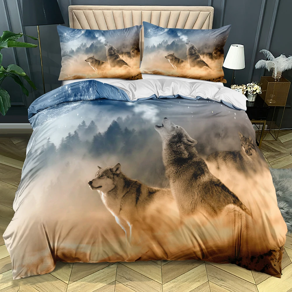 

Комплект постельного белья с объемным изображением волка, набор одеял, наборы хлопковых подушек, постельное белье для двуспальной и двуспа...
