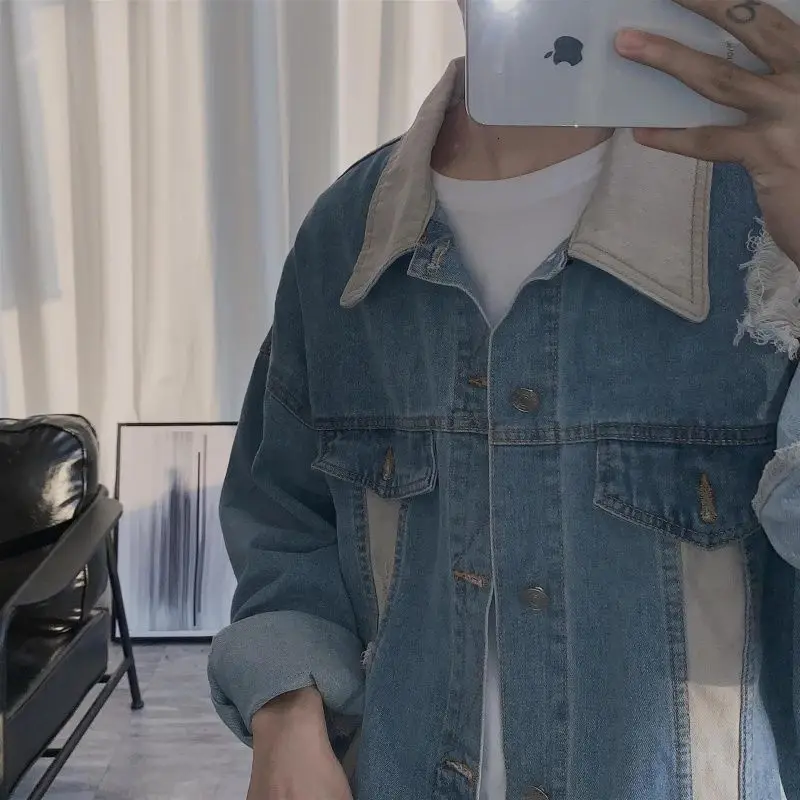 Spring Cotton Ripped Denim Jacket Men's Fashion Retro Casual Denim Jacket Mens Streetwear Korean Loose Hip-hop Bomber Jacket Men
Spring Cotton Ripped Denim Jacket Men's Fashion Retro Casual Denim Jacket Mens Streetwear Korean Loose Hip-hop Bomber Jacket Men