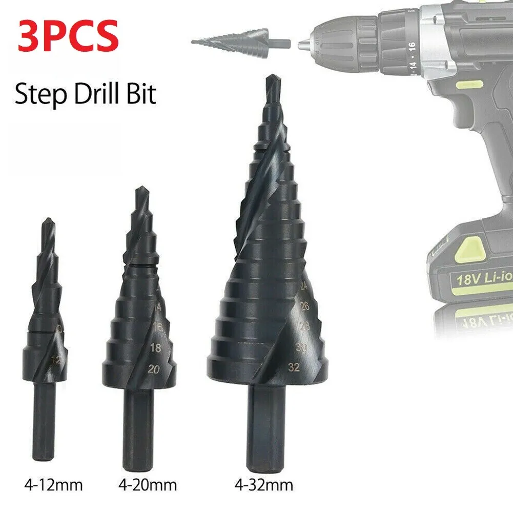 Spiral HSS Step Drill Bit Set Nitrogen Titanium Metal Hole Cutter 4-12/20/32MM For Metal Cone Triangle Shank Hole Cutter
Spiral HSS Step Drill Bit Set Nitrogen Titanium Metal Hole Cutter 4-12/20/32MM For Metal Cone Triangle Shank Hole Cutter