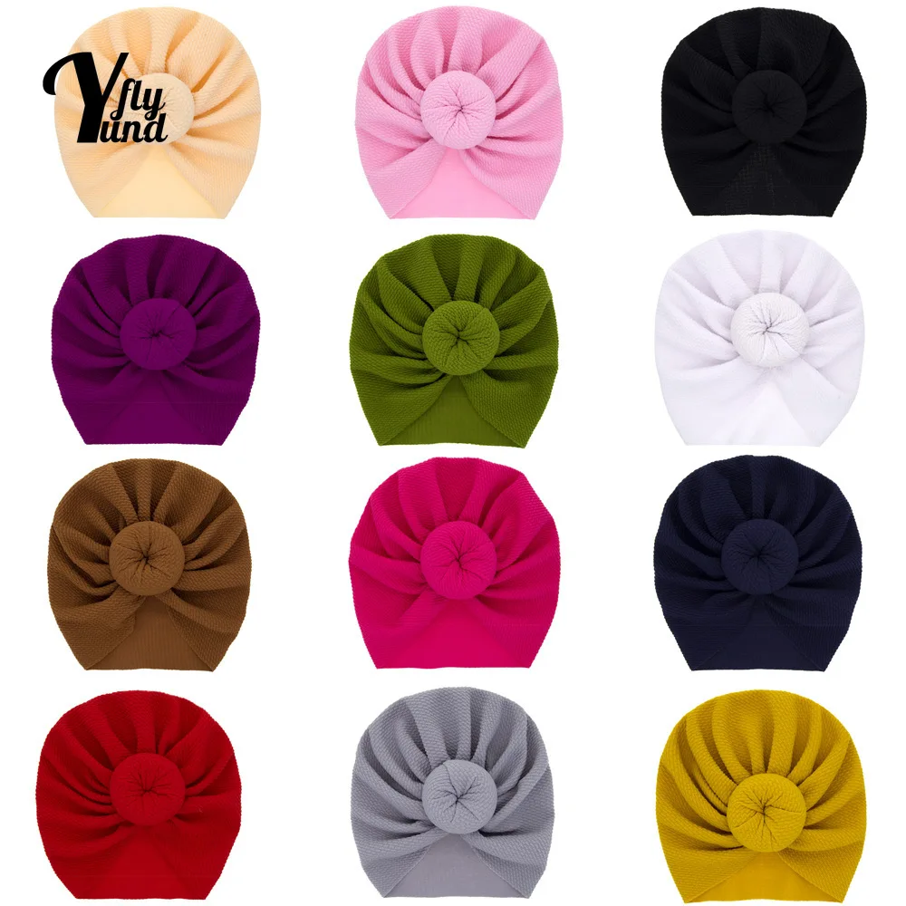 

Yundfly 18*16 CM Toddler Solid Color Turban Hat Fashion Round Ball Baby Beanie Caps Donut Headwear Hair Accessories Holiday Gift