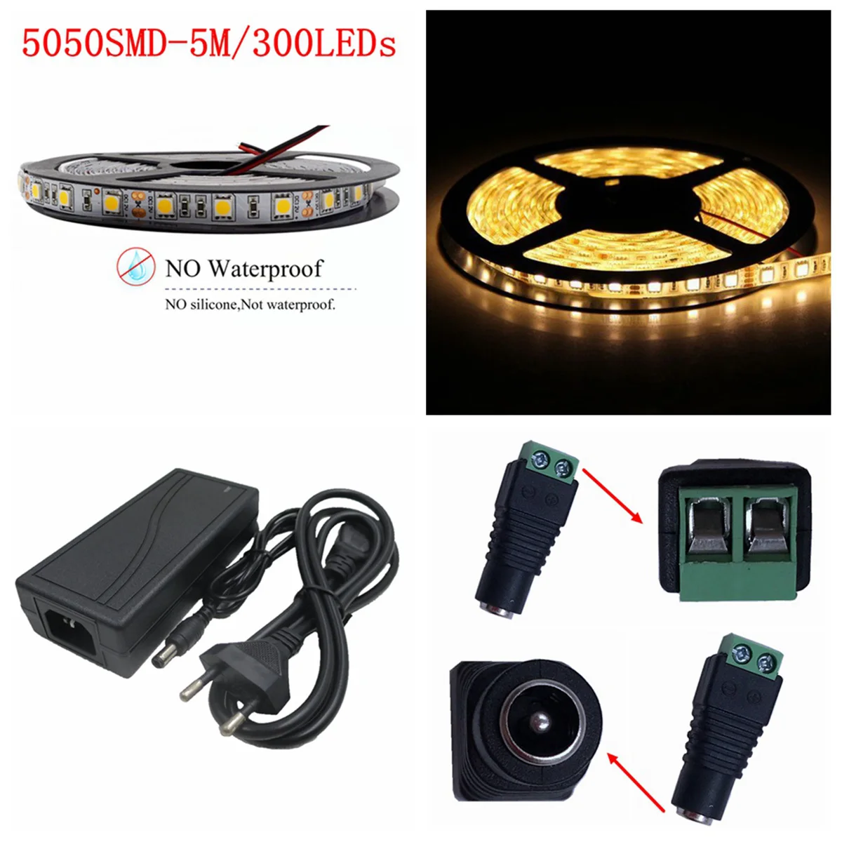 12 В постоянного тока светодиодная полоса освещения 5050SMD 70 Вт 5 м 300 светодиодная полоса освещения Комплект-теплая белая полоса освещения + ад...
12 В постоянного тока светодиодная полоса освещения 5050SMD 70 Вт 5 м 300 светодиодная полоса освещения Комплект-теплая белая полоса освещения + ад...