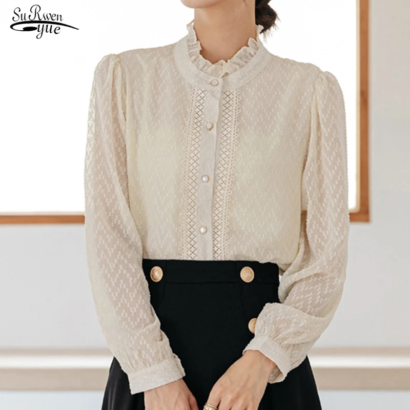 Autumn Long-sleeved Solid Hollow Women Blouses Stand-up Collar Lace Bottoming Shirts Lace Casual Fashion Blouse Woman Tops 16336
Autumn Long-sleeved Solid Hollow Women Blouses Stand-up Collar Lace Bottoming Shirts Lace Casual Fashion Blouse Woman Tops 16336