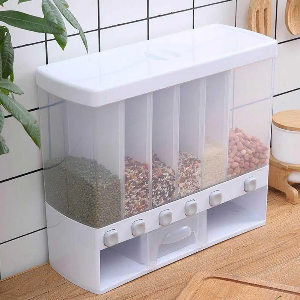 New Wall Mounted Divided Rice & Cereal Dispenser 6 Moisture Proof Automatic Racks Sealed Food Storage Box Rice Storage Container
New Wall Mounted Divided Rice & Cereal Dispenser 6 Moisture Proof Automatic Racks Sealed Food Storage Box Rice Storage Container