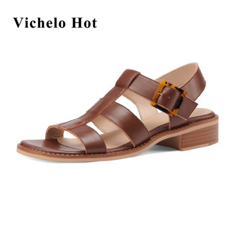 Vichelo Hot genuine leather med heels Bohemian style summer peep toe casual buckle straps gorgeous European designr sandals L58
Vichelo Hot genuine leather med heels Bohemian style summer peep toe casual buckle straps gorgeous European designr sandals L58
