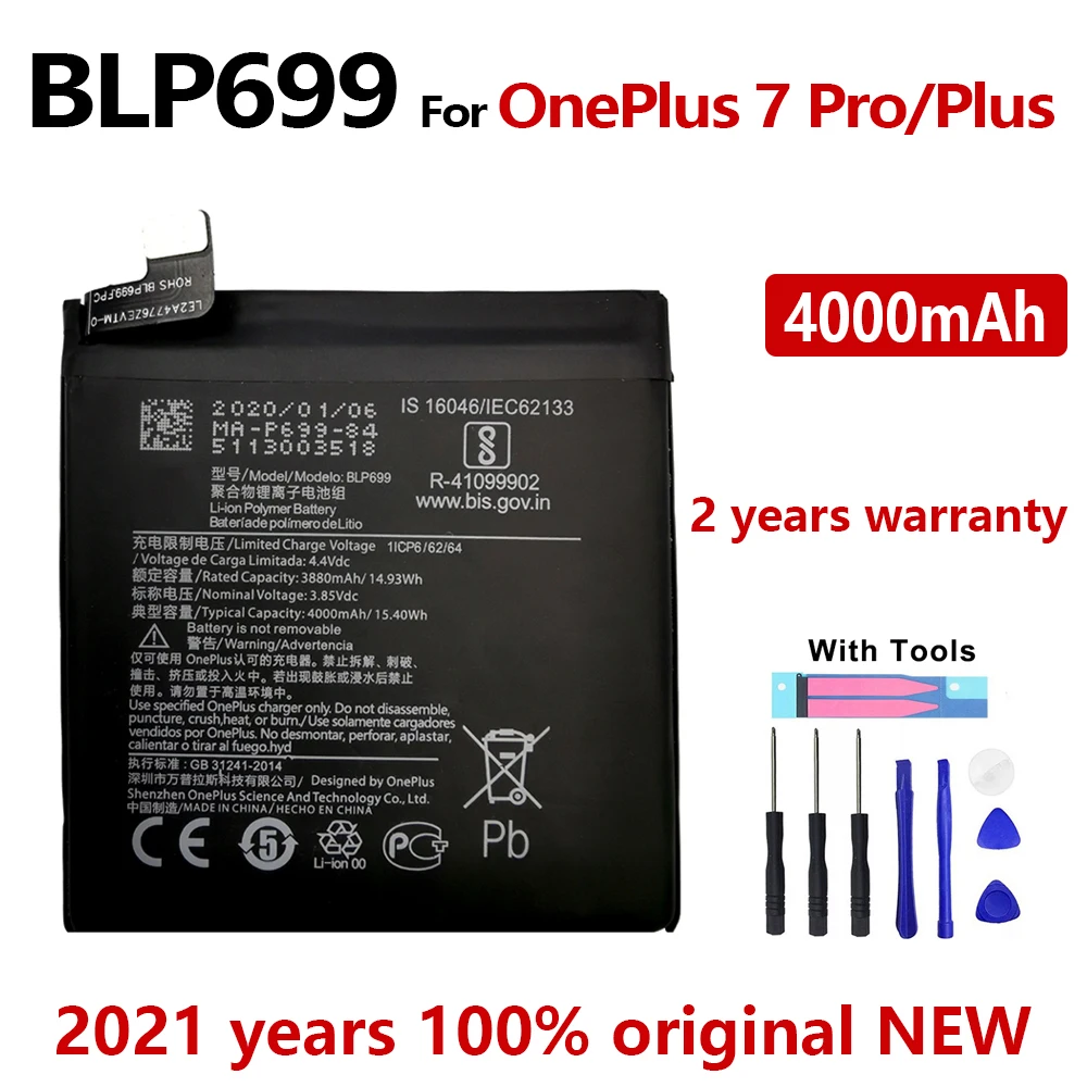 100% Original For OnePlus 7 Pro One Plus 7Pro Phone Battery BLP699 4000mAh High Capacity One Plus Phone Batteries BATTERIA
100% Original For OnePlus 7 Pro One Plus 7Pro Phone Battery BLP699 4000mAh High Capacity One Plus Phone Batteries BATTERIA
