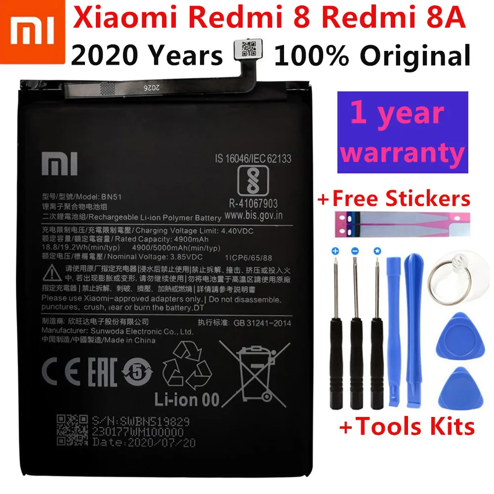 Original Xiaomi High Quality Phone Battery for Redmi 8 Redmi 8A BN51 5000mAh With Free Tools
Original Xiaomi High Quality Phone Battery for Redmi 8 Redmi 8A BN51 5000mAh With Free Tools