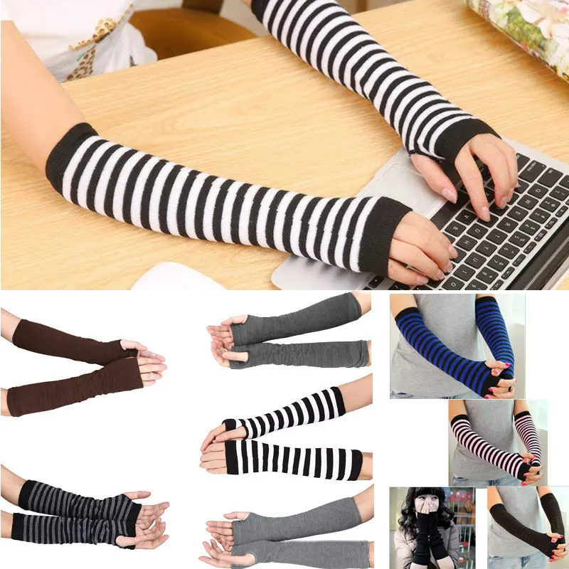 Lady Stretchy Soft Knitted Wrist Arm Warmer Long Sleeve Fingerless Gloves Striped SWD889
Lady Stretchy Soft Knitted Wrist Arm Warmer Long Sleeve Fingerless Gloves Striped SWD889
