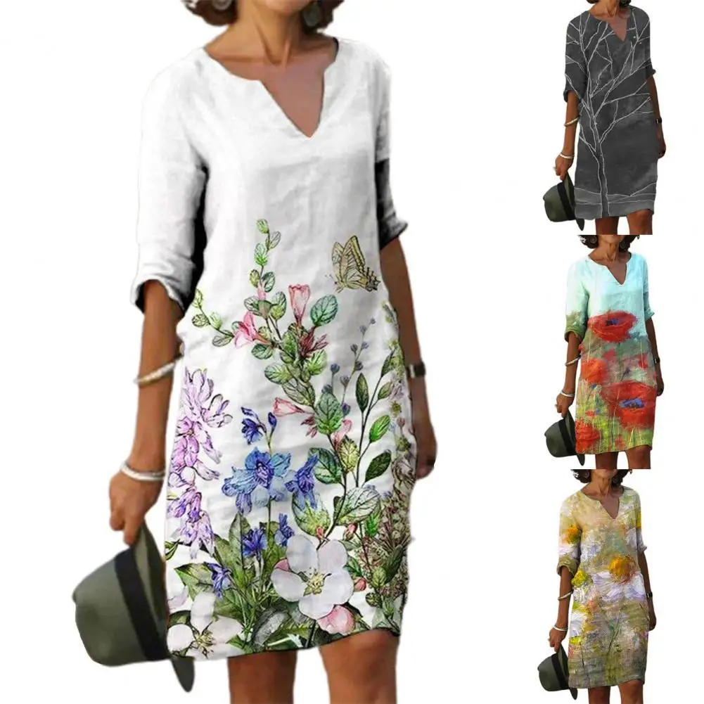 Summer Dress V-neck Loose Printing Vintage Casual Five-point Sleeve Dress for Travel Summer Dress Sleeve Dress
Summer Dress V-neck Loose Printing Vintage Casual Five-point Sleeve Dress for Travel Summer Dress Sleeve Dress
