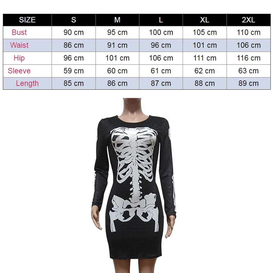 Women's Black Punk Skull Print O-Neck Long Sleeve Sexy Casual Skeleton Halloween Slim-fit Party Dress Punk Rave Dress
Women's Black Punk Skull Print O-Neck Long Sleeve Sexy Casual Skeleton Halloween Slim-fit Party Dress Punk Rave Dress