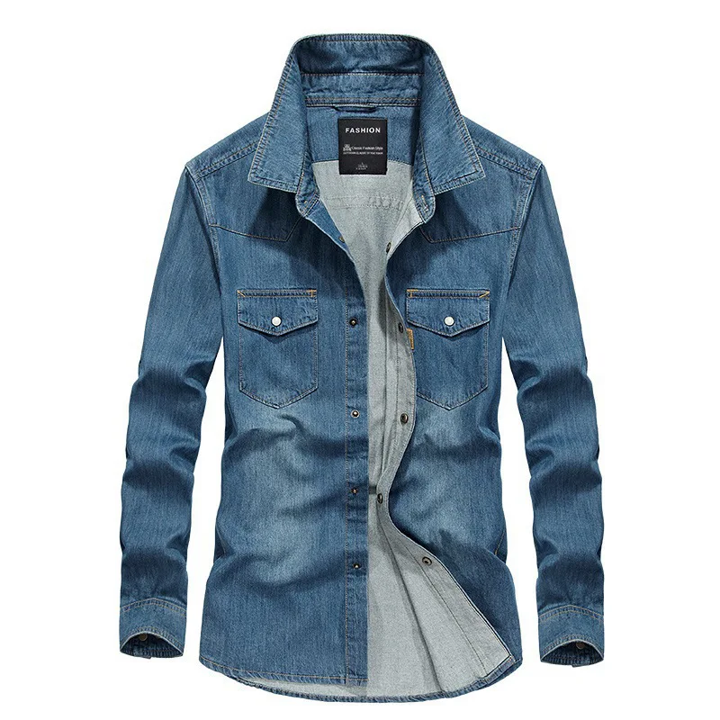 Trend Brand Mens Clothing Spring Autumn Denim Shirts Long Sleeved 100% Cotton Tops Handsome Casual Workwear Jean Shirts for Man
Trend Brand Mens Clothing Spring Autumn Denim Shirts Long Sleeved 100% Cotton Tops Handsome Casual Workwear Jean Shirts for Man