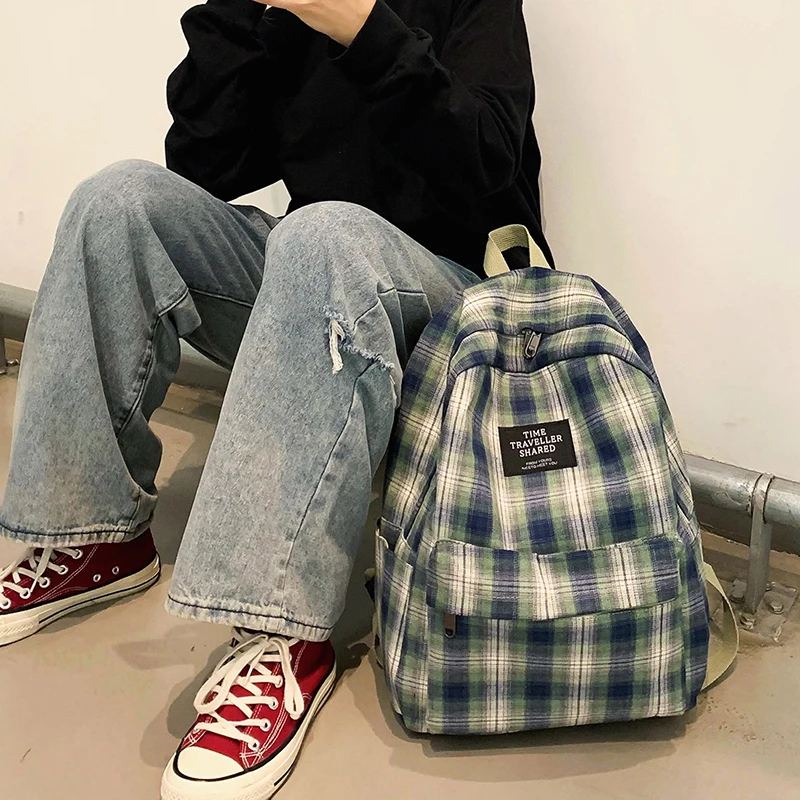 Японский клетчатый рюкзак для женщин корейский вместительный школьный ранец
