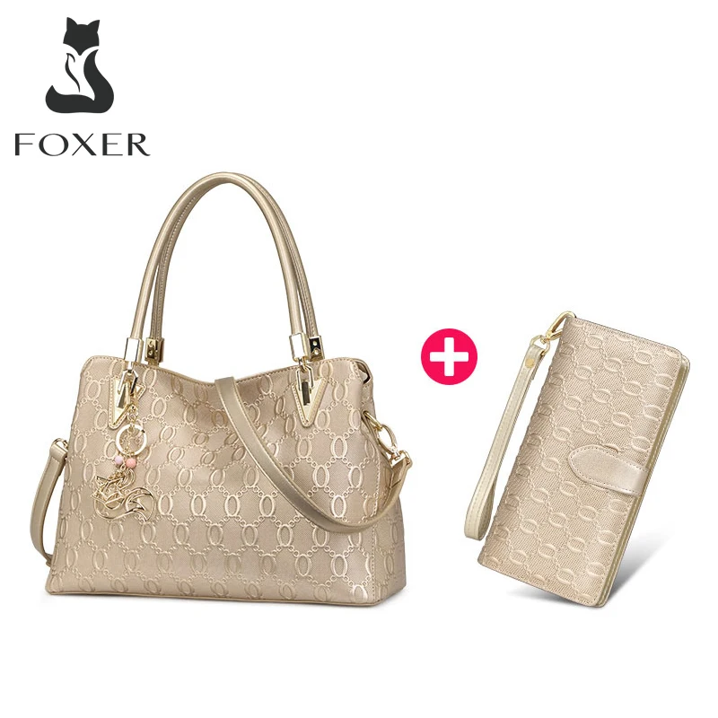 

FOXER Women's Cow Leather Shoulder bag Crossbody Bags Female Fashion Purse Totes Handbag Combination package Bundles Bag Set