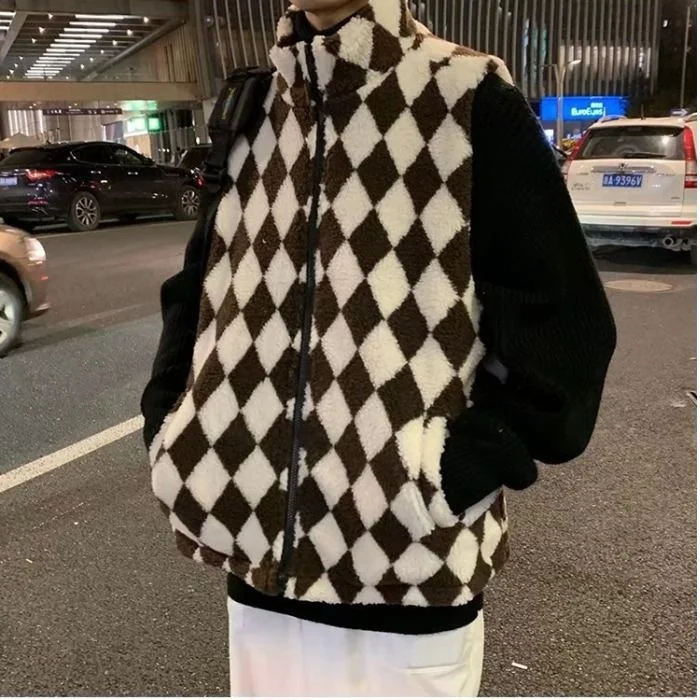 Stand-up Collar Waistcoat Lamb Velvet Outer Wear Waistcoat Printed Diamond Pattern Men's Clothes Thick Warmth Sleeveless Jackets
Stand-up Collar Waistcoat Lamb Velvet Outer Wear Waistcoat Printed Diamond Pattern Men's Clothes Thick Warmth Sleeveless Jackets
