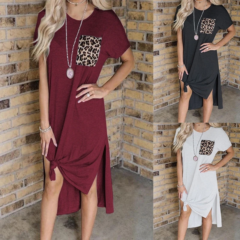 Oversize Sexy Leopard Print Pocket Splicing Short Sleeve Loose Casual Split Length Dress Women's Summer Solid Simple Comfortable
Oversize Sexy Leopard Print Pocket Splicing Short Sleeve Loose Casual Split Length Dress Women's Summer Solid Simple Comfortable