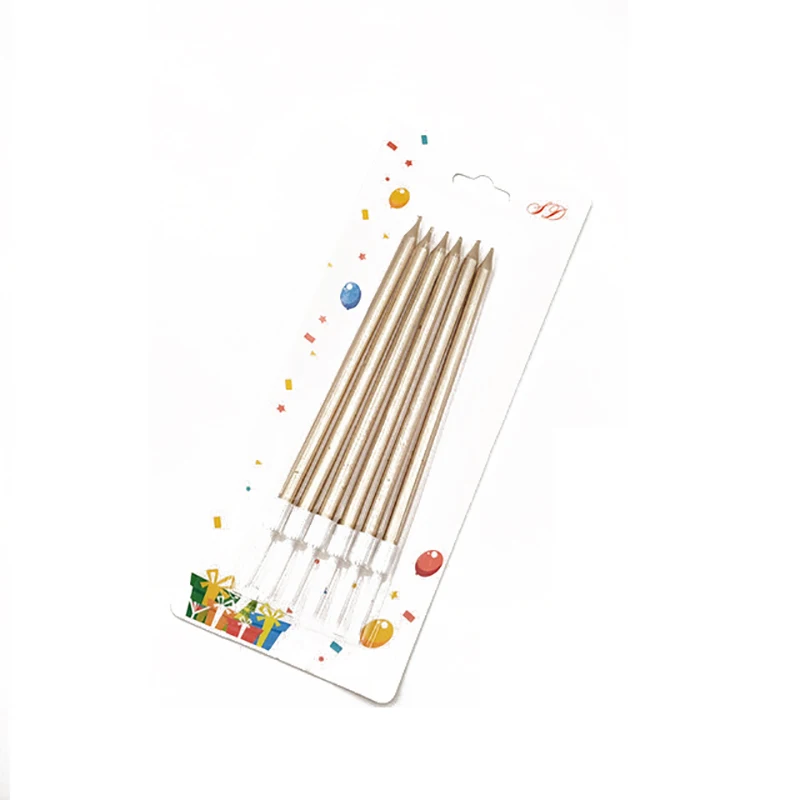 Набор из 6 золотых длинных свечей для торта
Набор из 6 золотых длинных свечей для торта