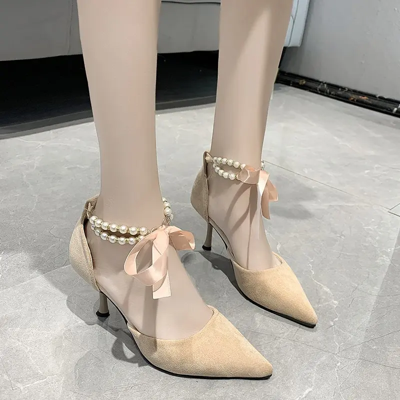 Basic Thin Heels Pearl Beaded Women's Shoes Autumn New Fashion Women's Single Shoes Solid Color Lace-up Shoes Zapatillas Mujer
Basic Thin Heels Pearl Beaded Women's Shoes Autumn New Fashion Women's Single Shoes Solid Color Lace-up Shoes Zapatillas Mujer