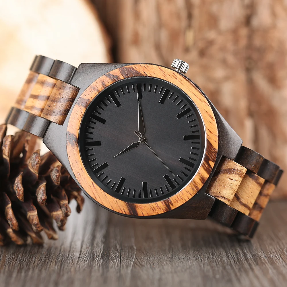Роскошные мужские часы из цельного дерева натурального бамбука/черного