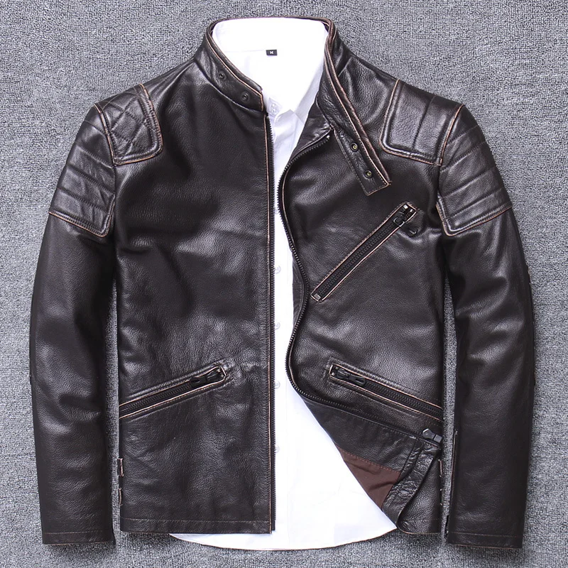 O Beautiful Khaki Genuine Man Stand Lead Self-cultivation Leather Clothing Head Layer More Pocket Locomotive Cowhide
O Beautiful Khaki Genuine Man Stand Lead Self-cultivation Leather Clothing Head Layer More Pocket Locomotive Cowhide