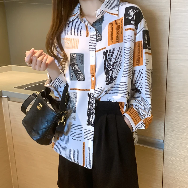 2021 Spring Fashion Button Up Shirt Vintage Newspaper Printed Blouse Women Lady Long Sleeves Tops Female Loose Street Shirts
2021 Spring Fashion Button Up Shirt Vintage Newspaper Printed Blouse Women Lady Long Sleeves Tops Female Loose Street Shirts