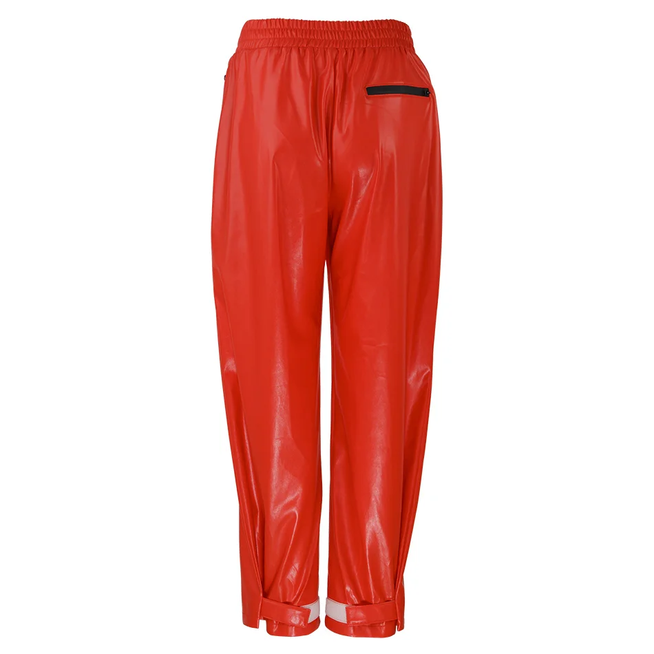 Красные лакированные кожаные брюки Kylie Jenner в уличном стиле мешковатые блестящие