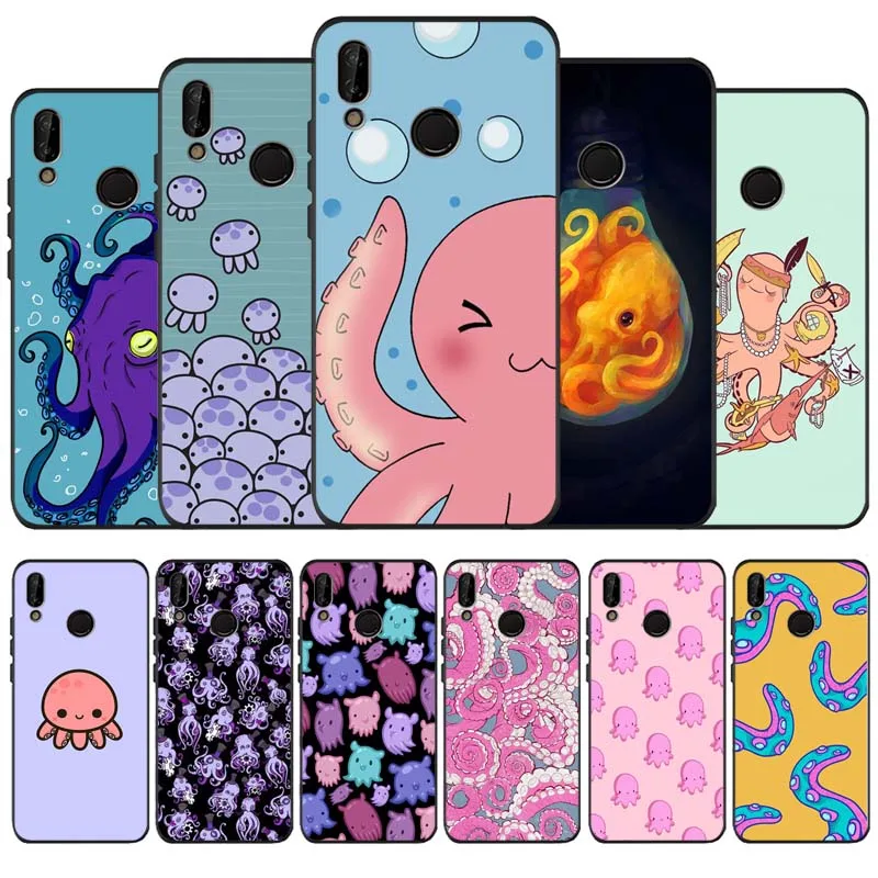 Черный силиконовый мягкий чехол в виде осьминога для Huawei P40 P30 P20 P10 P9 Lite Pro 2019 P smart Y6