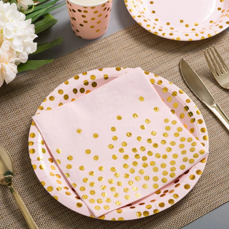 Serves 25 Gold Foil Dots on Pink 100Pcs Disposable Paper Plates Cups Napkins Party Set Supplies
Serves 25 Gold Foil Dots on Pink 100Pcs Disposable Paper Plates Cups Napkins Party Set Supplies