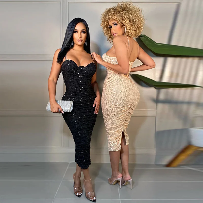 Autumn Winter Women Dress Sleeveless Strap Sequined Midi Dress Sexy Backless Split Night Club Slim Party Bandage Bodycon Dresses
Autumn Winter Women Dress Sleeveless Strap Sequined Midi Dress Sexy Backless Split Night Club Slim Party Bandage Bodycon Dresses