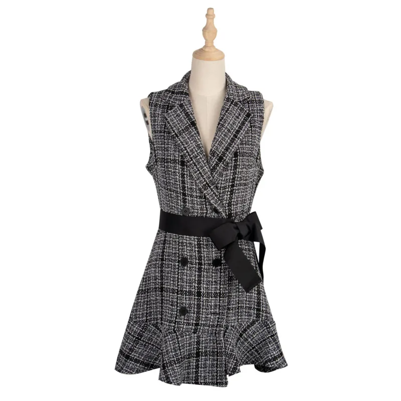 Plaid Sleeveless Straight Dresses Elegant Ruffle Hem Mini Dress Notched Collar Office Ladies Blazer Dresses 2021 New
Plaid Sleeveless Straight Dresses Elegant Ruffle Hem Mini Dress Notched Collar Office Ladies Blazer Dresses 2021 New
