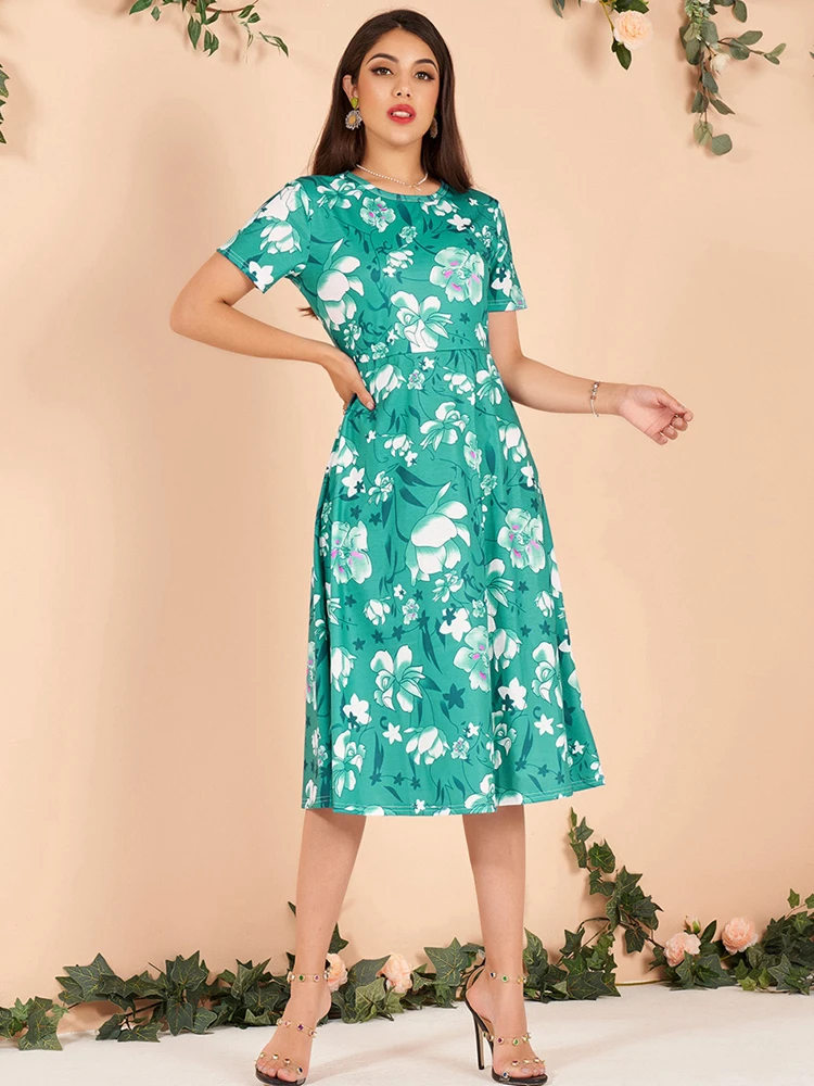 Dresses Woman Summer 2022 Green Casual Slim Floral Plant Print Short Sleeve Round Neck Elegant Sweet Holiday A-line Dress
Dresses Woman Summer 2022 Green Casual Slim Floral Plant Print Short Sleeve Round Neck Elegant Sweet Holiday A-line Dress