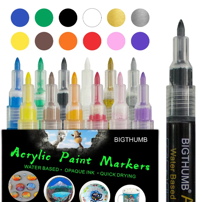 Acrylic Paint Pens for Rock Painting Acrylic Paint Markers - Includes 12 Water-based Markers for Painting Glass,Porcelain, Wood 
Acrylic Paint Pens for Rock Painting Acrylic Paint Markers - Includes 12 Water-based Markers for Painting Glass,Porcelain, Wood