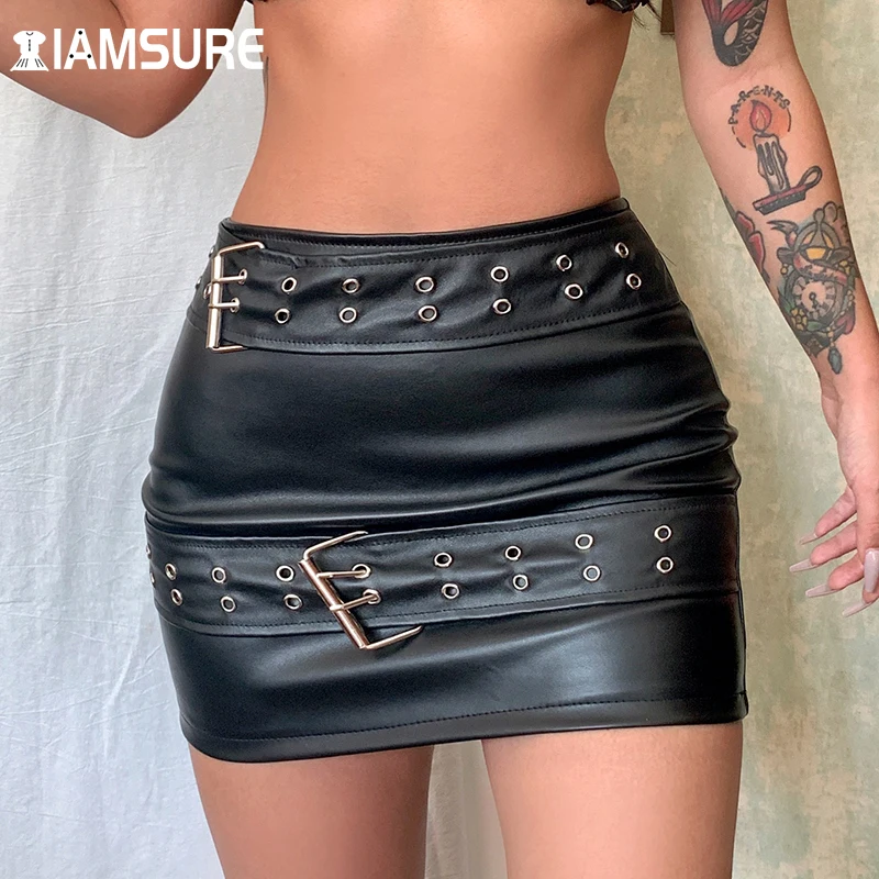 IAMSURE Grunge Style Solid PU Leather Skirt With Sashes Women 2021 Sexy Slim Mid-Waisted Mini Skirts Streetwear Punk Clubwear
IAMSURE Grunge Style Solid PU Leather Skirt With Sashes Women 2021 Sexy Slim Mid-Waisted Mini Skirts Streetwear Punk Clubwear