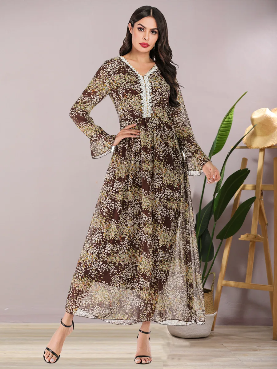 Autumn Chiffon Muslim Abaya Dress Women Ramadan Moroccan Kaftan Djellaba Jilbab Hijab Vestidos Islamic Clothing Musulman Robe |